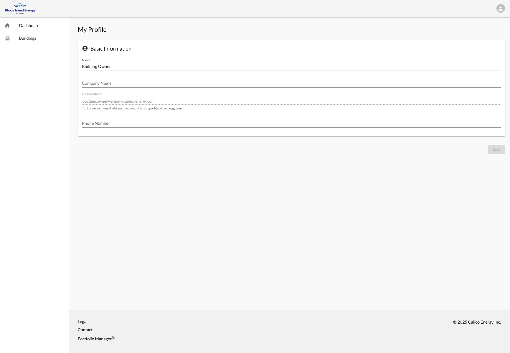 Building Data Portal Building Owner User Profile